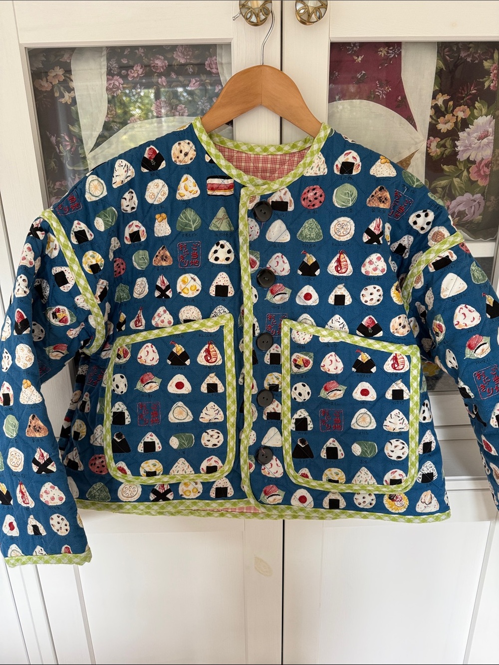 Blue Sushi Print Quilted Jacket - Unbranded